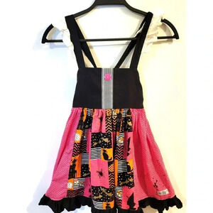 Zoe Addelyn Size 2 Pink Polka Dot Black Halloween Tank Dress Ruffles
